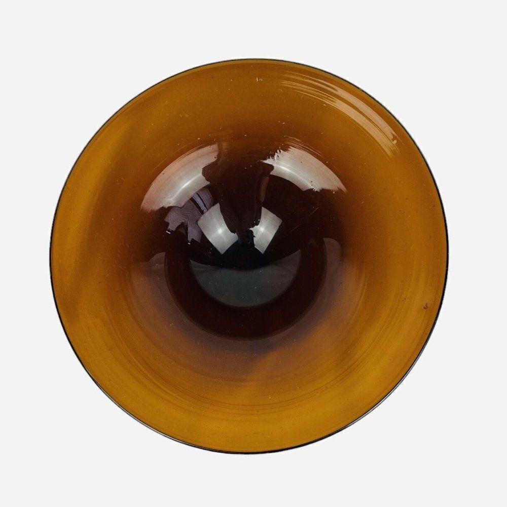 Vintage 1970s Amber Brown Blown Art Glass 7" Bowl Decor Mid Century Modern MCM